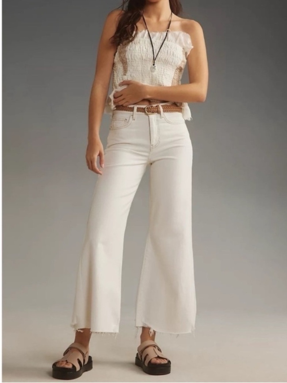 Frame Le Palazzo Cropped White Women’s Jeans Au Natural Size 28